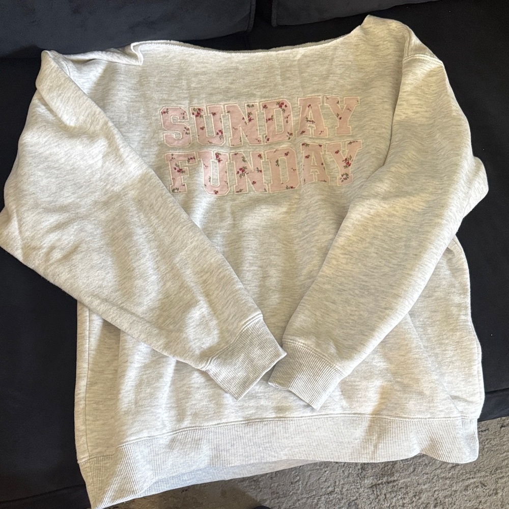 Wild Fable Sunday Funday Light Gray Off Shoulder Sweatshirt - Women
